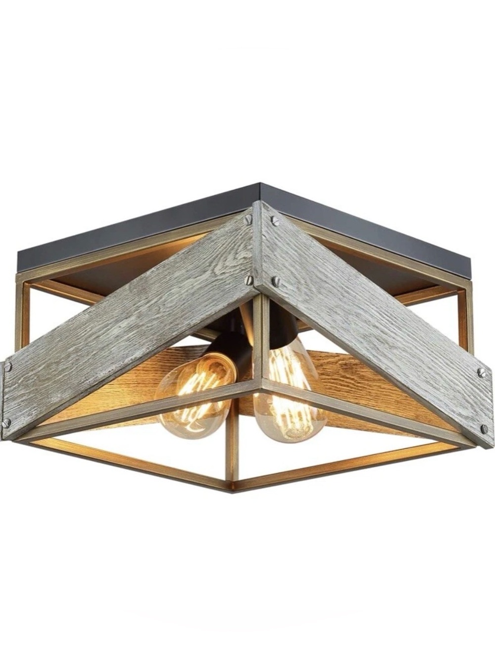 2Light Farmhouse Ceiling Light Fixture Semi Flush Mount, oakWhite Ceiling Light